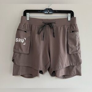 ASRV Technical Sportswear Tetra-Lite 5” Liner Cargo Gym Shorts, Taupe Brown, M